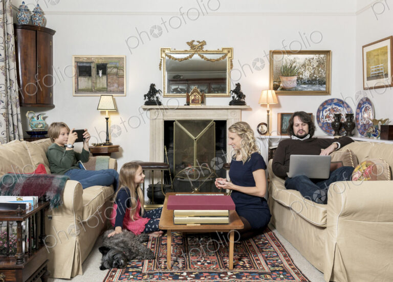 Caucasian family in living room