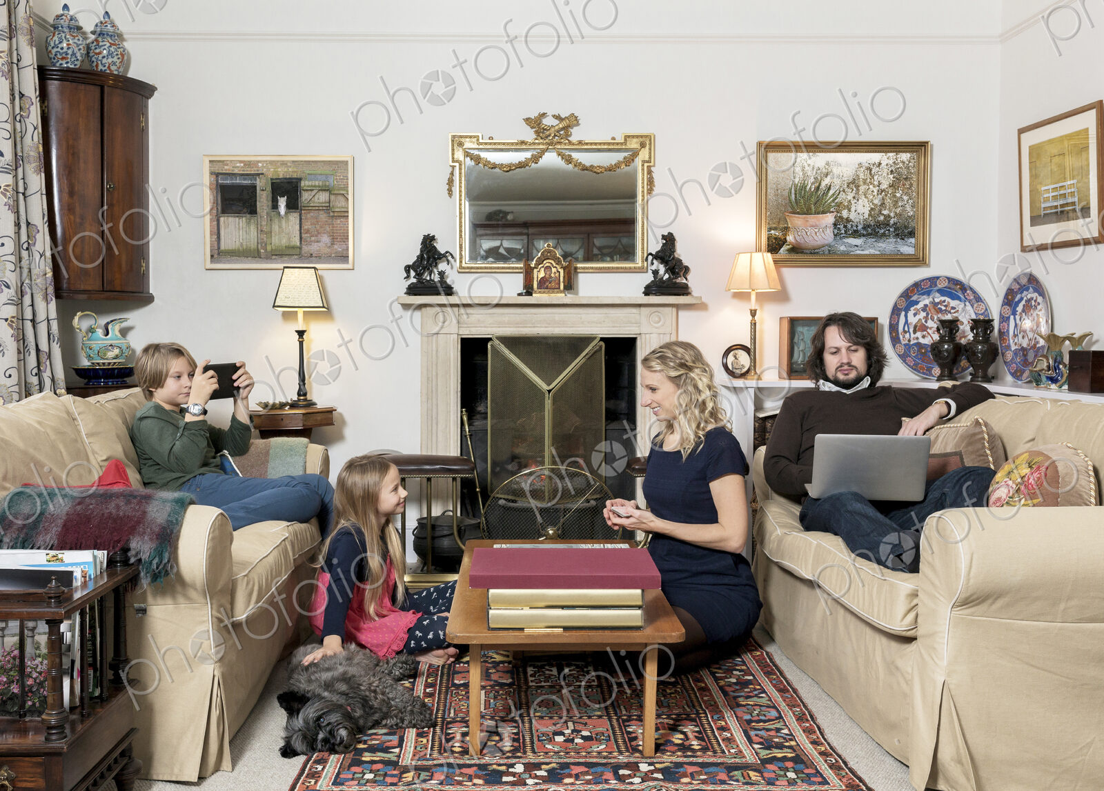 Caucasian family in living room