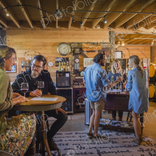 Caucasian people drinking wine in winery