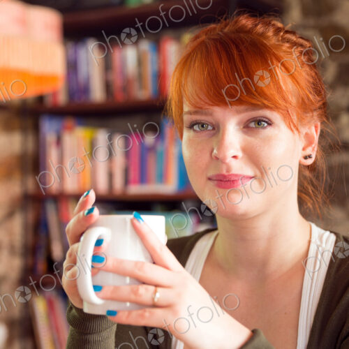 Caucasian woman drinking coffee Caucasian woman drinking coffee