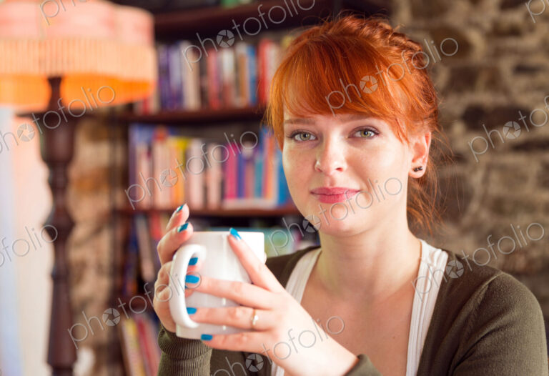 Caucasian woman drinking coffee