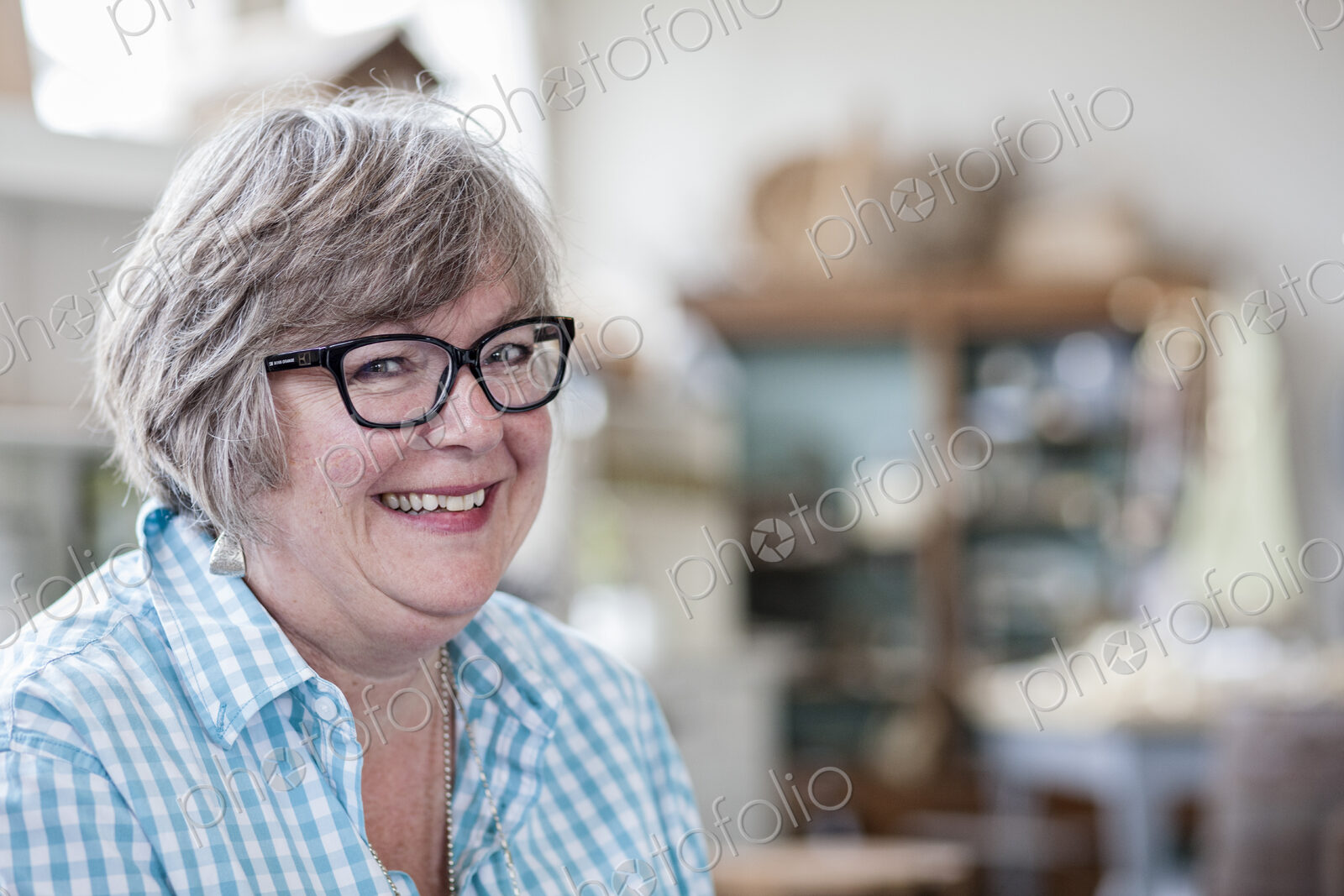 Caucasian woman in an antique store.