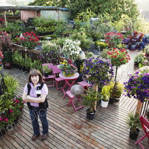 Caucasian woman owner of a large garden center nursery.