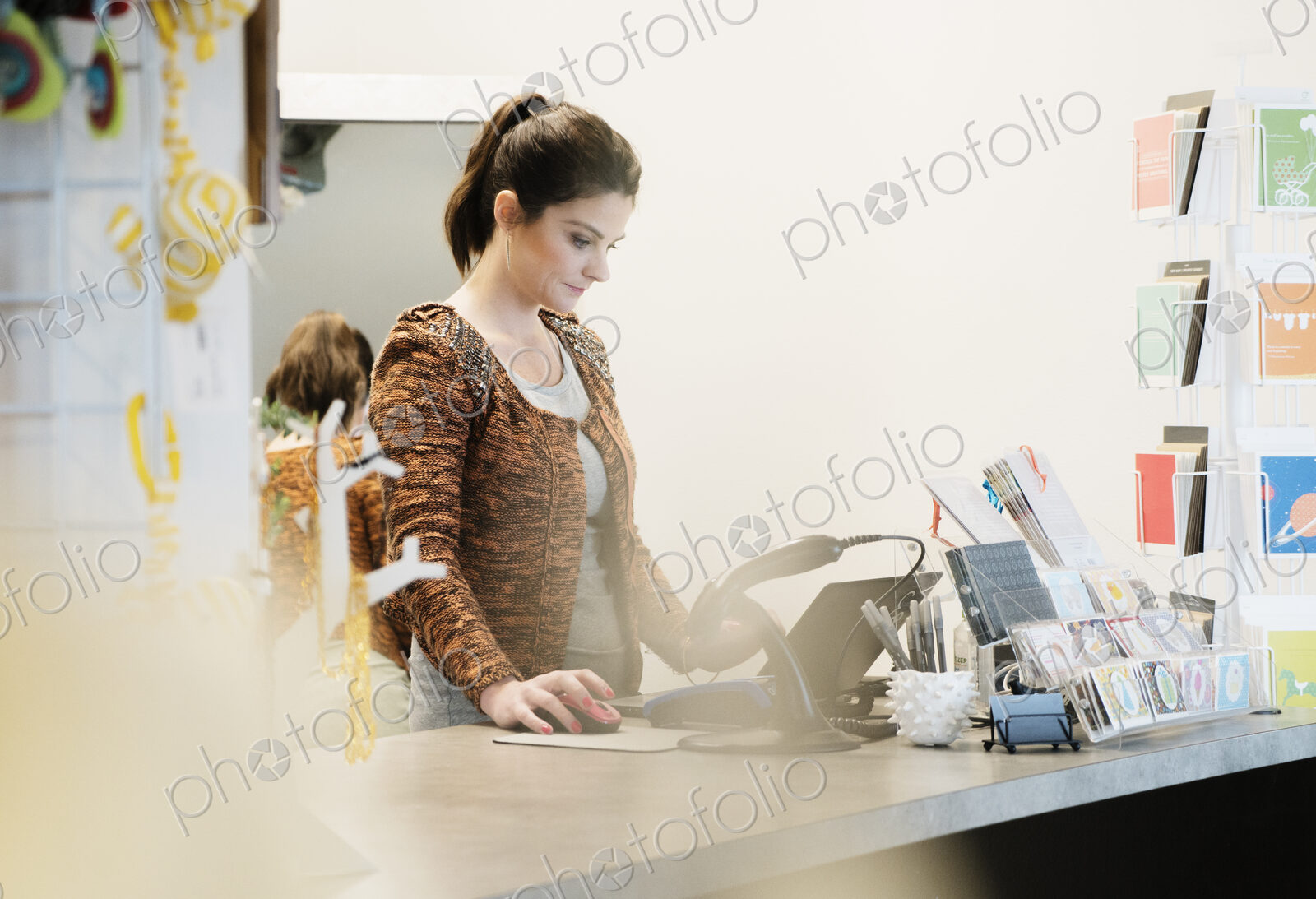 Caucasian woman working in store
