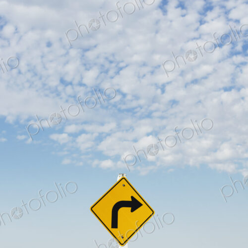 Caution turn ahead sign, near Scotsguard, Saskatchewan, Canada.