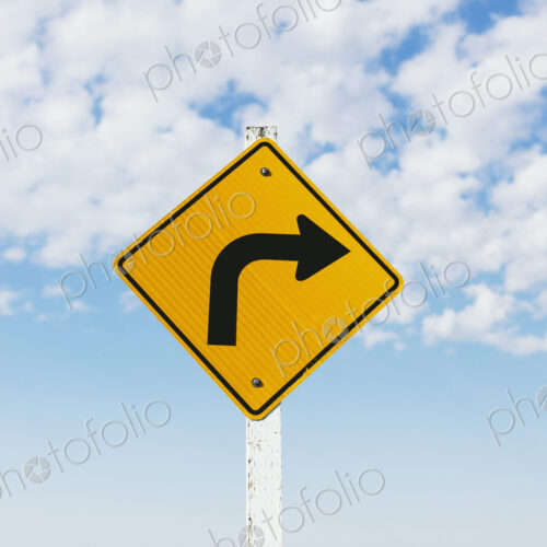 Caution turn ahead sign, near Scotsguard, Saskatchewan, Canada.