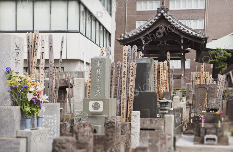 Cemetery in downtown Tokyo, Japan.