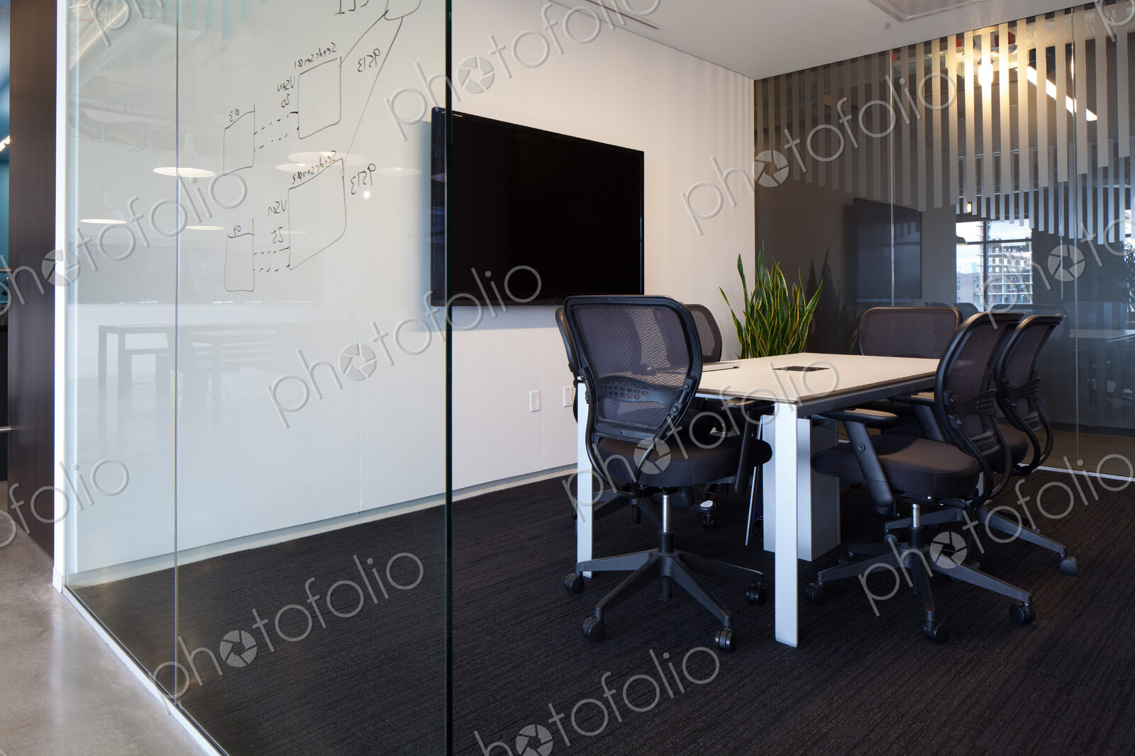 Chairs and desk in office conference room