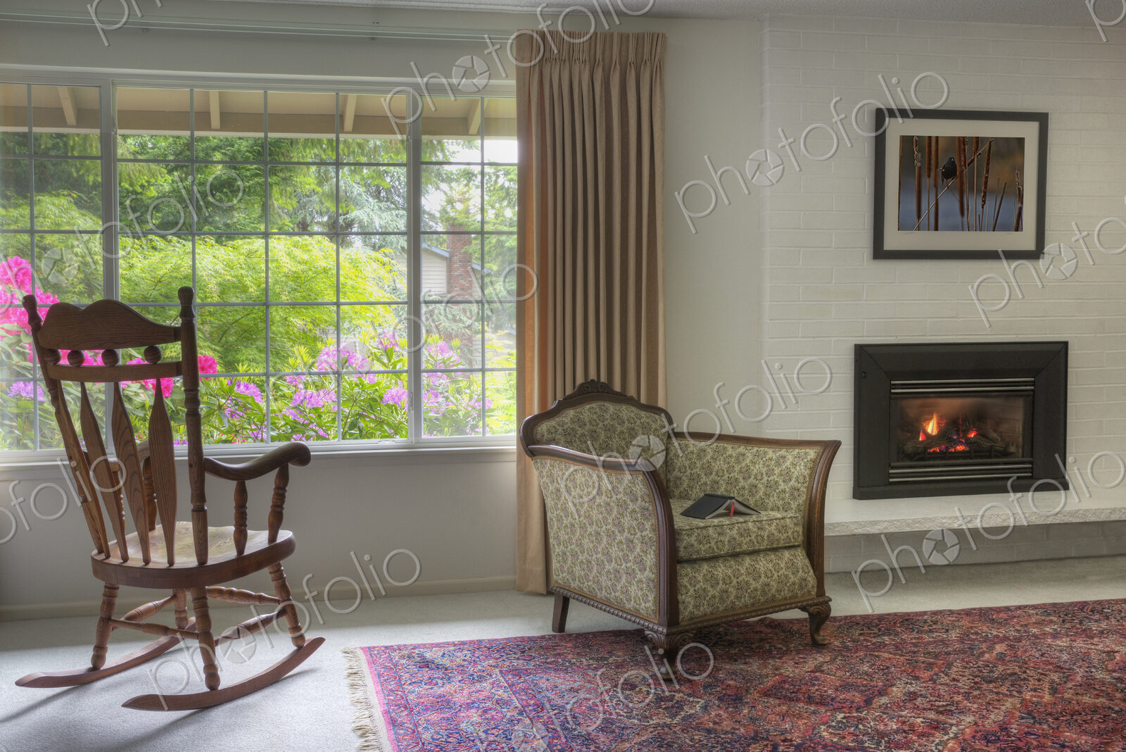 Chairs and fireplace in traditional living room