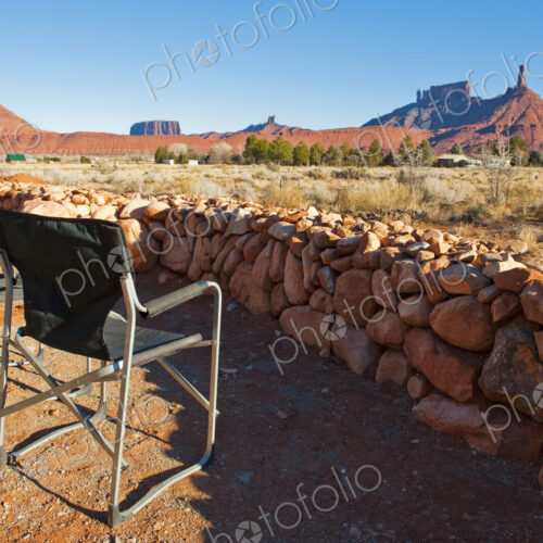 Chairs overlooking rock formations, Castle Valley, Utah, United States Chairs overlooking rock formations, Castle Valley, Utah, United States