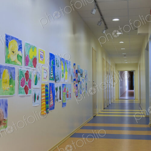 Children's Art Projects on a school corridor wall Children's Art Projects on a school corridor wall