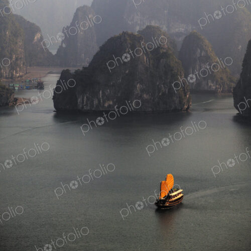 Chinese Boat With Orange Sails