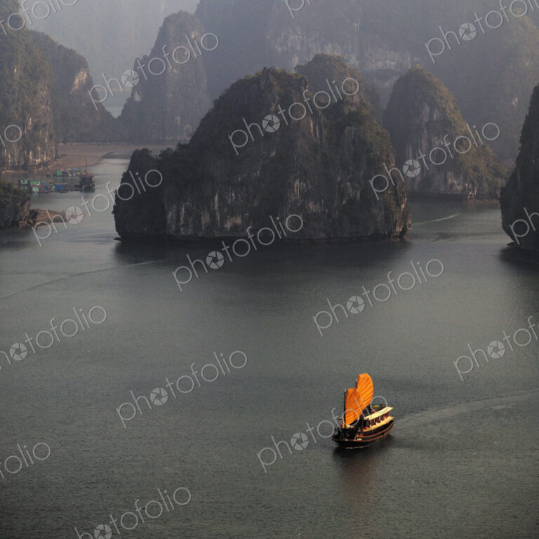 Chinese Boat With Orange Sails