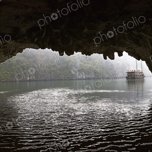 Chinese Junk Seen Through a Cave Entrance