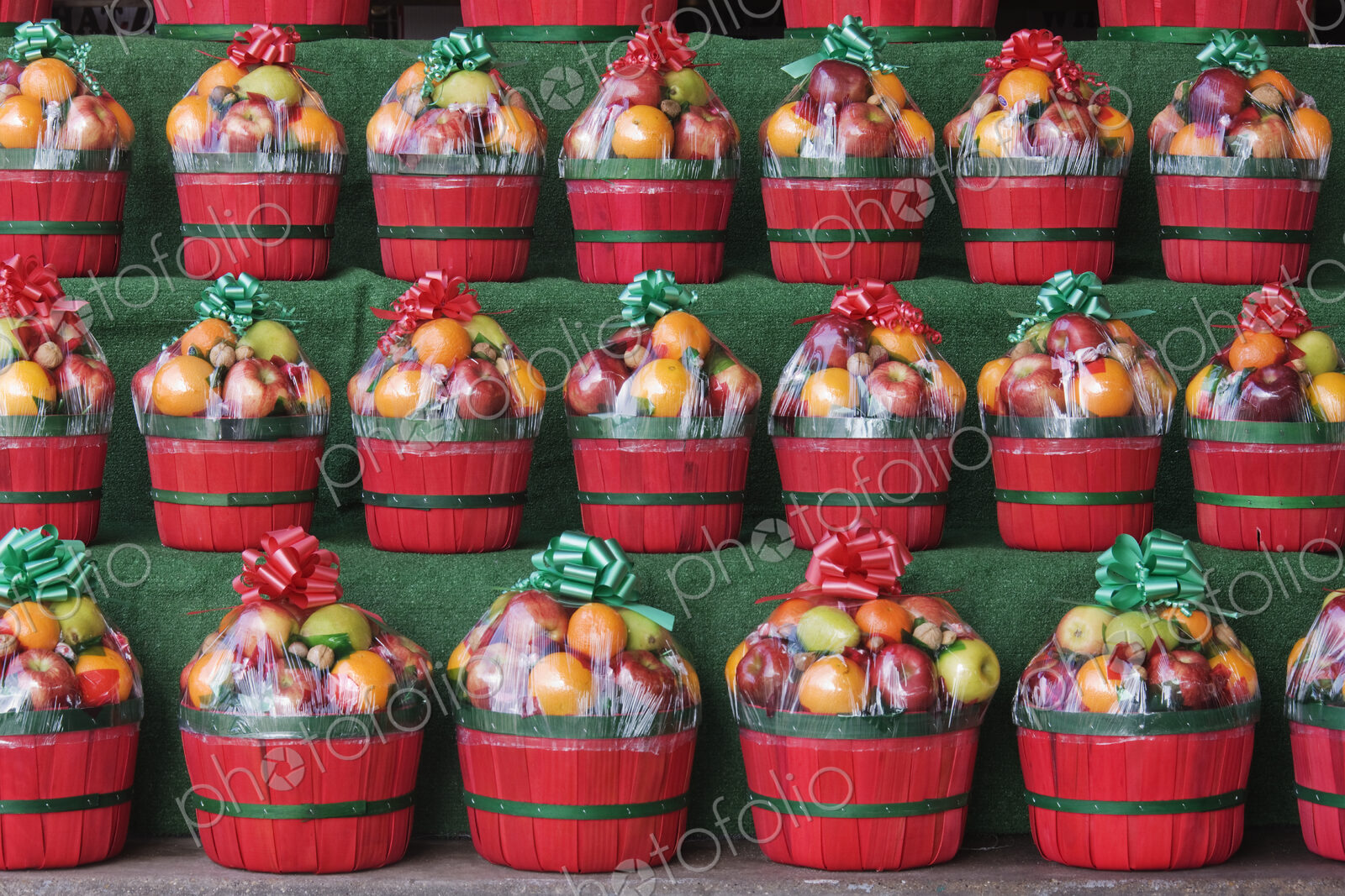 Christmas Fruit Baskets on Shelves