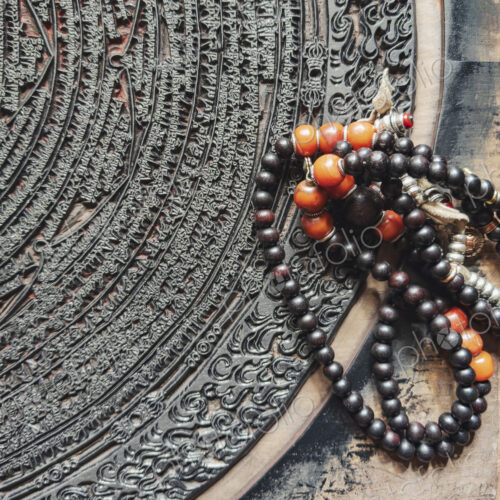 Circular Printing Block and Prayer Beads, Dege Printing Monastery, Dege, Sichuan… Circular Printing Block and Prayer Beads, Dege Printing Monastery, Dege, Sichuan…