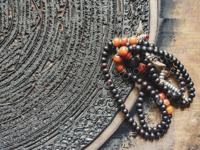 Circular Printing Block and Prayer Beads, Dege Printing Monastery, Dege, Sichuan…