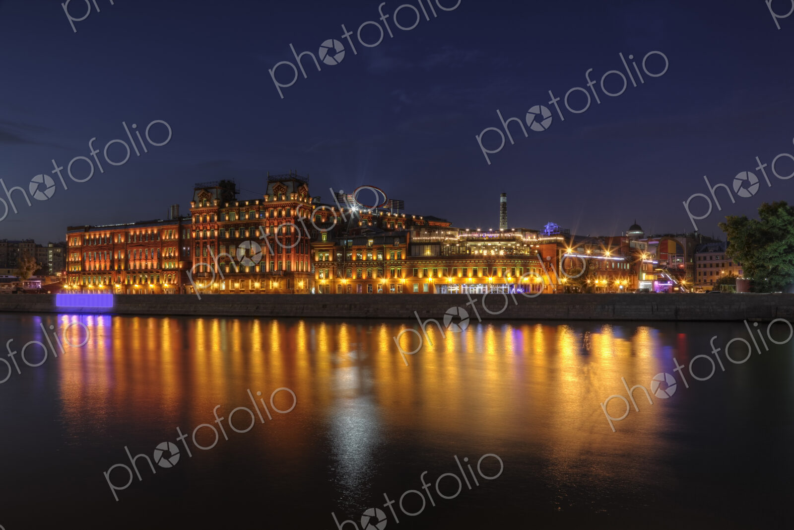 City skyline illuminated at night, Moscow, Russia