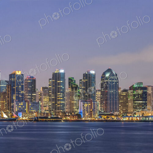 City skyline lit up at night, San Diego, California, United States City skyline lit up at night, San Diego, California, United States