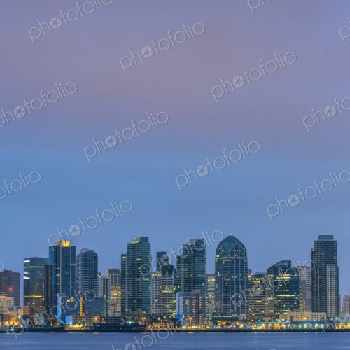 City skyline lit up at night, San Diego, California, United States City skyline lit up at night, San Diego, California, United States