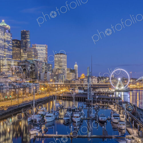 City skyline lit up at night, Seattle, Washington, United States City skyline lit up at night, Seattle, Washington, United States