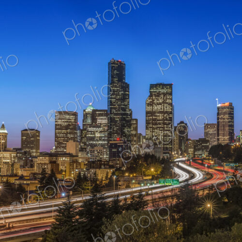 City skyline lit up at night, Seattle, Washington, United States City skyline lit up at night, Seattle, Washington, United States