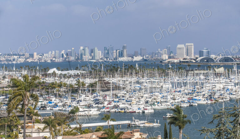 City skyline overlooking harbor, San Diego, California, United States