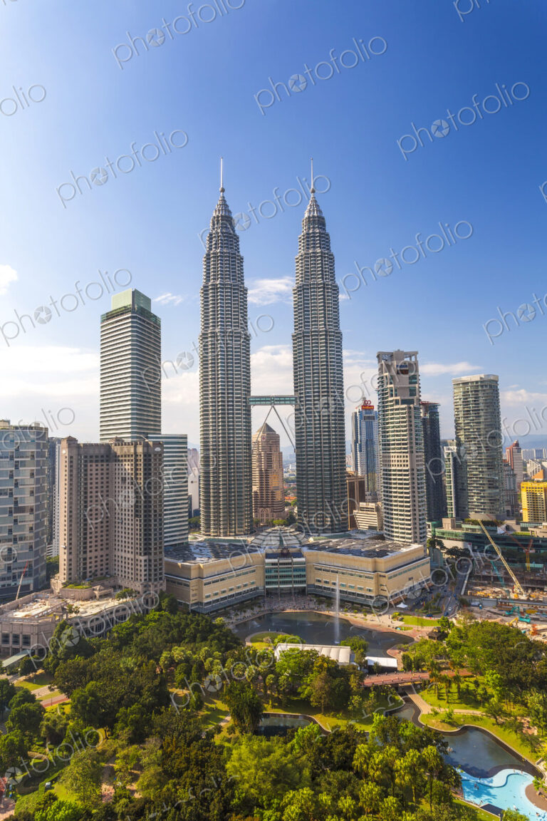 Cityscape of Kuala Lumpur with the Petronas Towers in the distance, Malaysia.