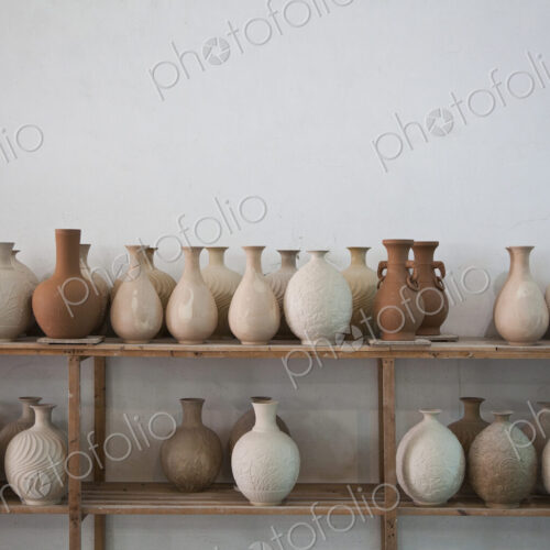 Clay Vases on Shelves Clay Vases on Shelves