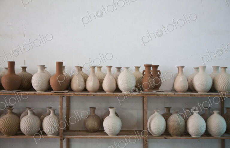 Clay Vases on Shelves