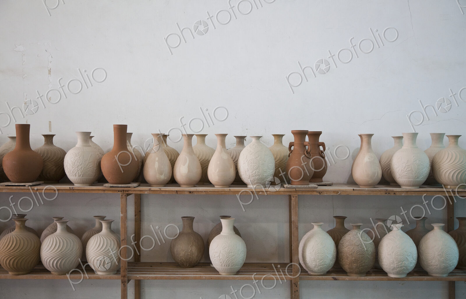 Clay Vases on Shelves