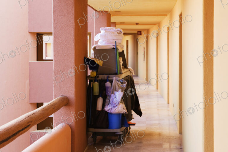 Cleaning Supplies in a Hotel Walkway