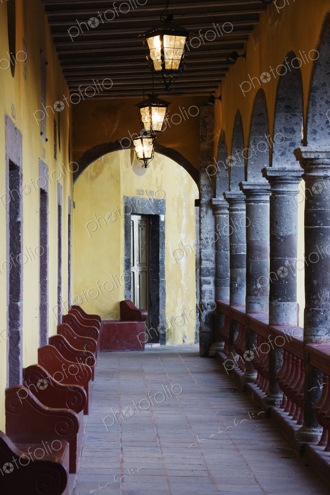 Cloisters in a historic church building in San Miguel de Allende