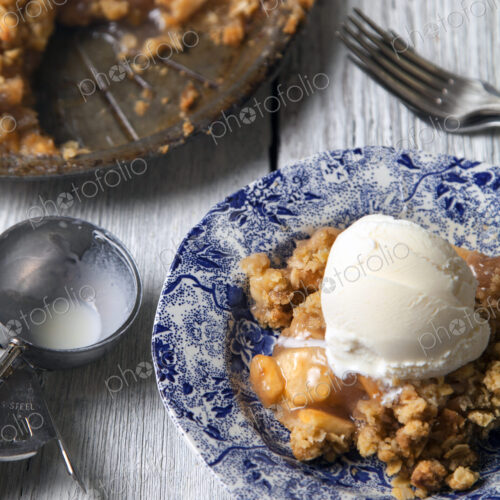 Close up of Dutch apple pie and ice cream Close up of Dutch apple pie and ice cream