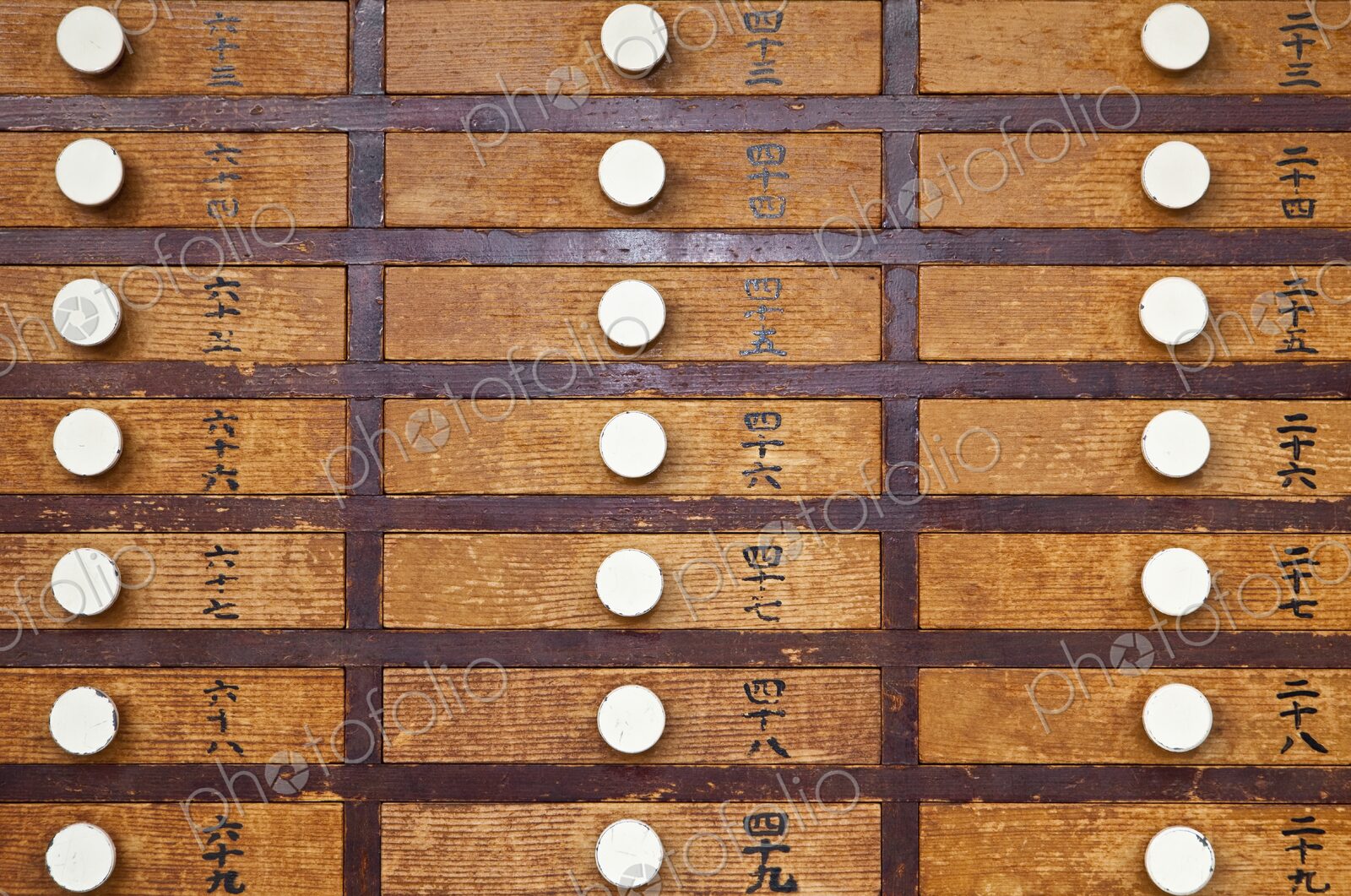 Close up of Prayer Drawers with Japanese characters at Senso-Ji Temple, Asakusa,…