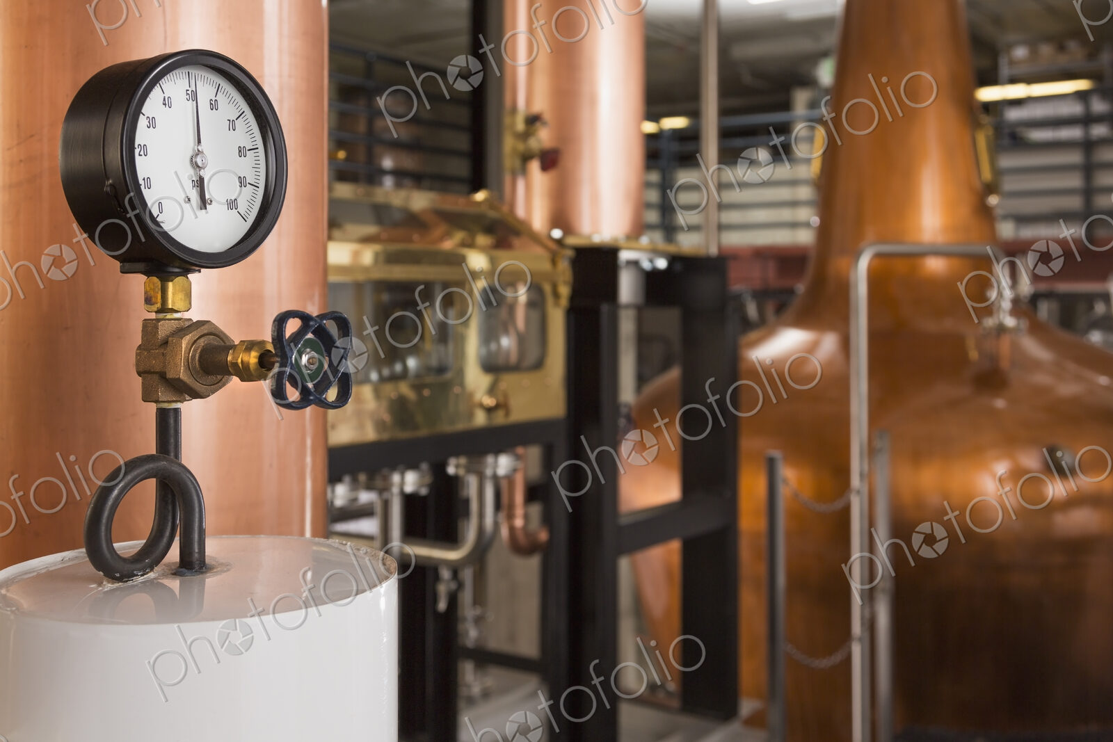 Close up of a copper still in a distillery, Washington, USA.