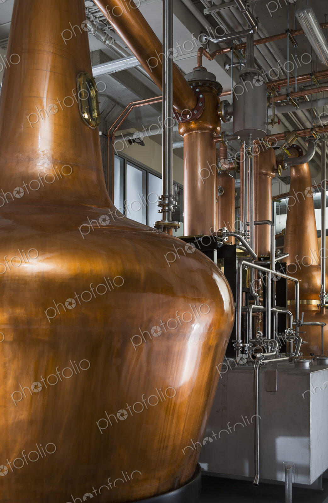 Close up of a copper still in a distillery, Washington, USA.