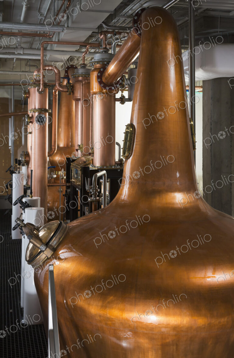 Close up of a copper still in a distillery, Washington, USA.