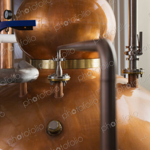 Close up of a copper still in a distillery, Washington, USA.