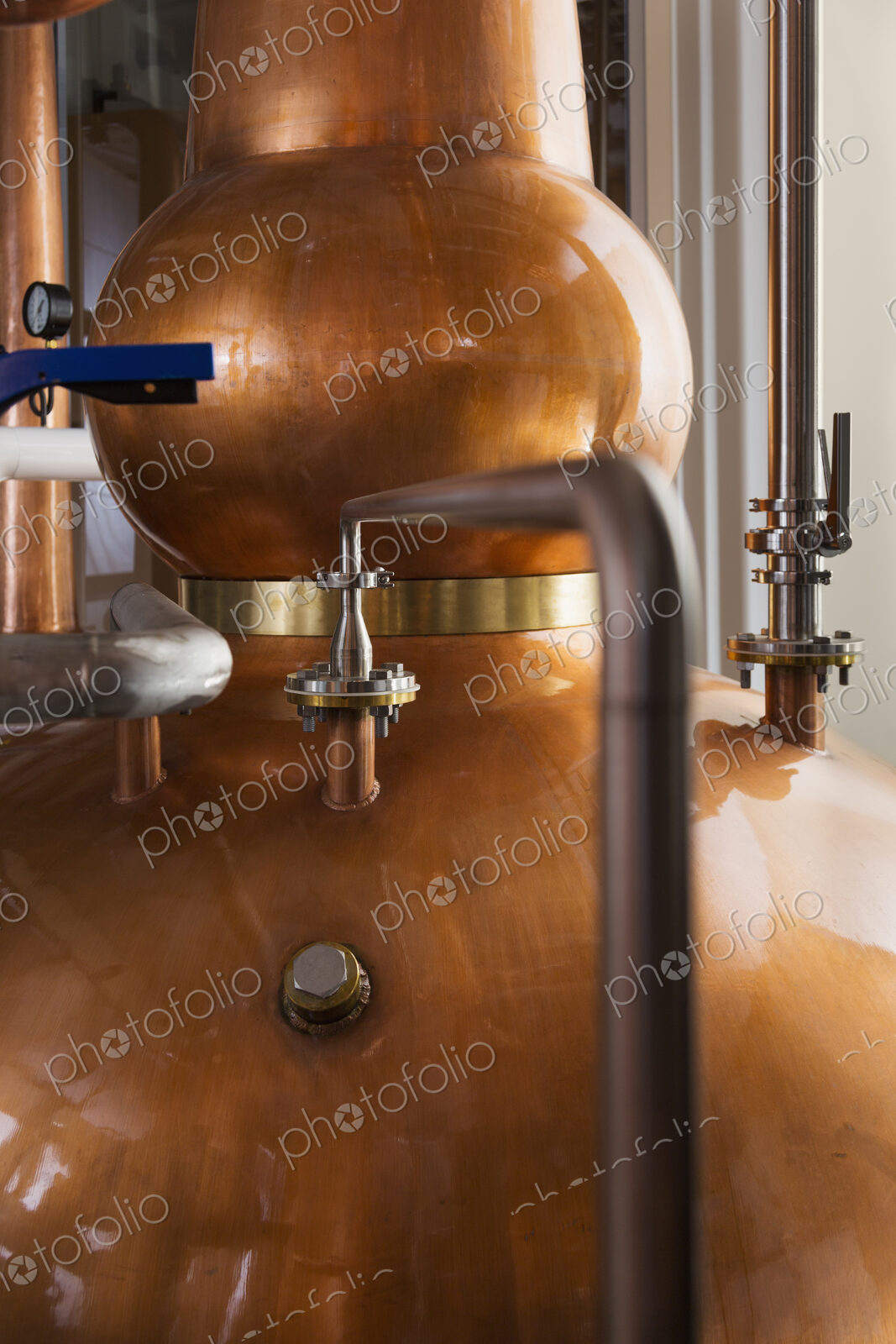 Close up of a copper still in a distillery, Washington, USA.
