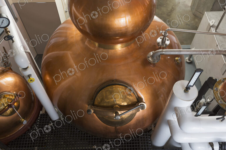 Close up of a copper still in a distillery, Washington, USA.
