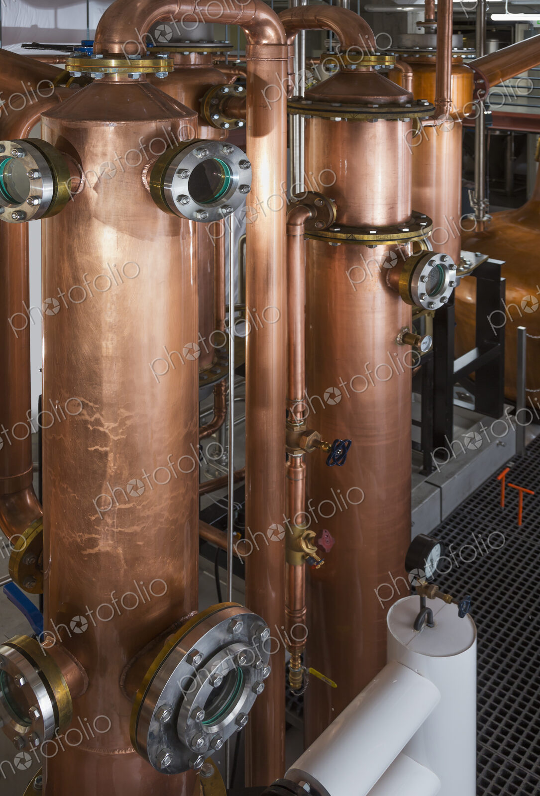 Close up of a copper still in a distillery, Washington, USA.