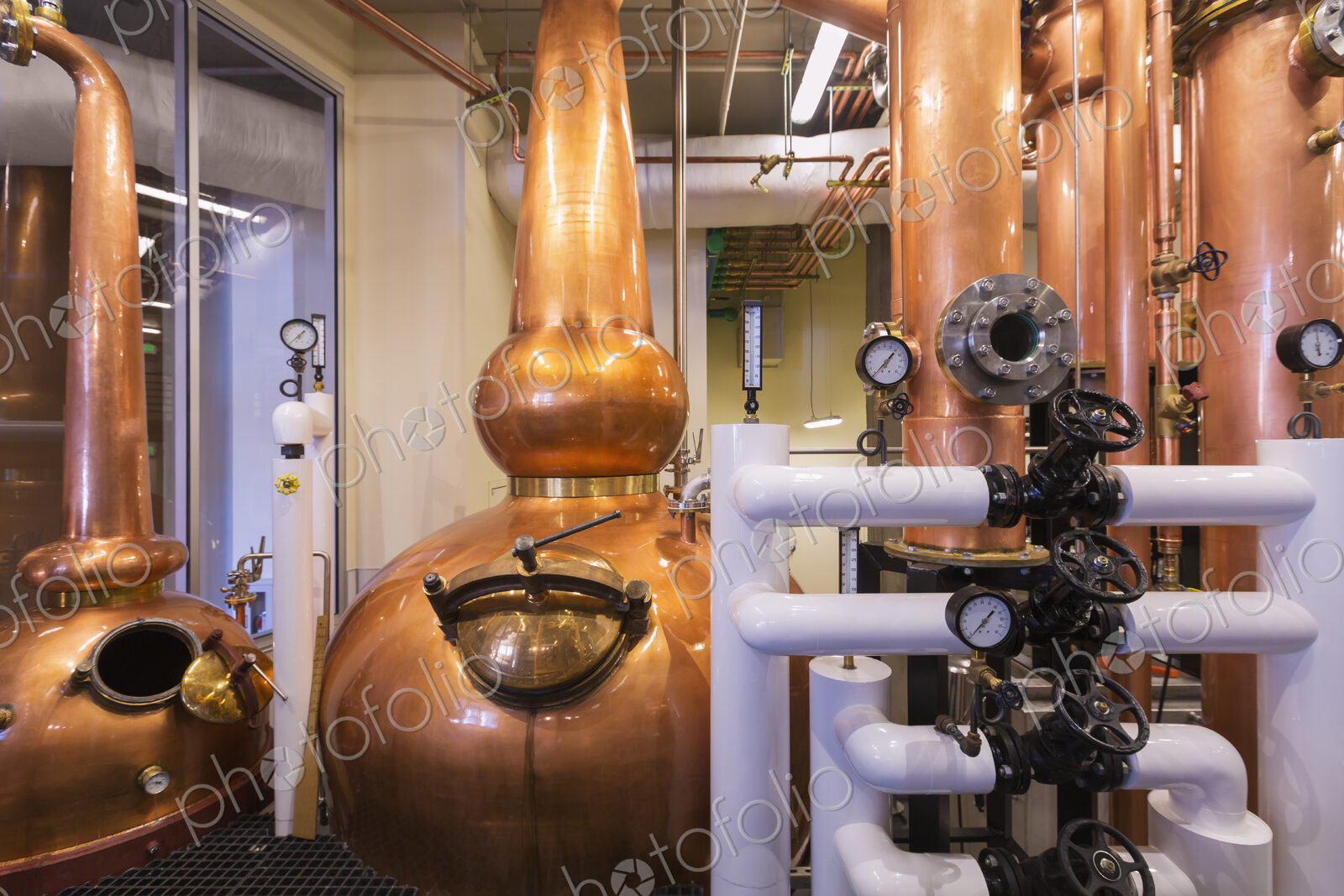 Close up of a copper still in a distillery, Washington, USA.