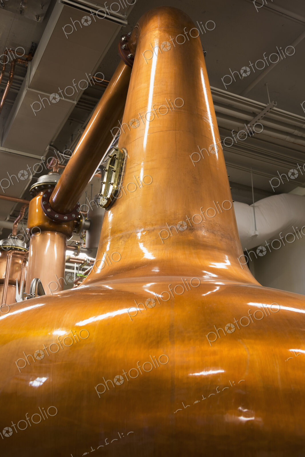 Close up of a copper still in a distillery, Washington, USA.