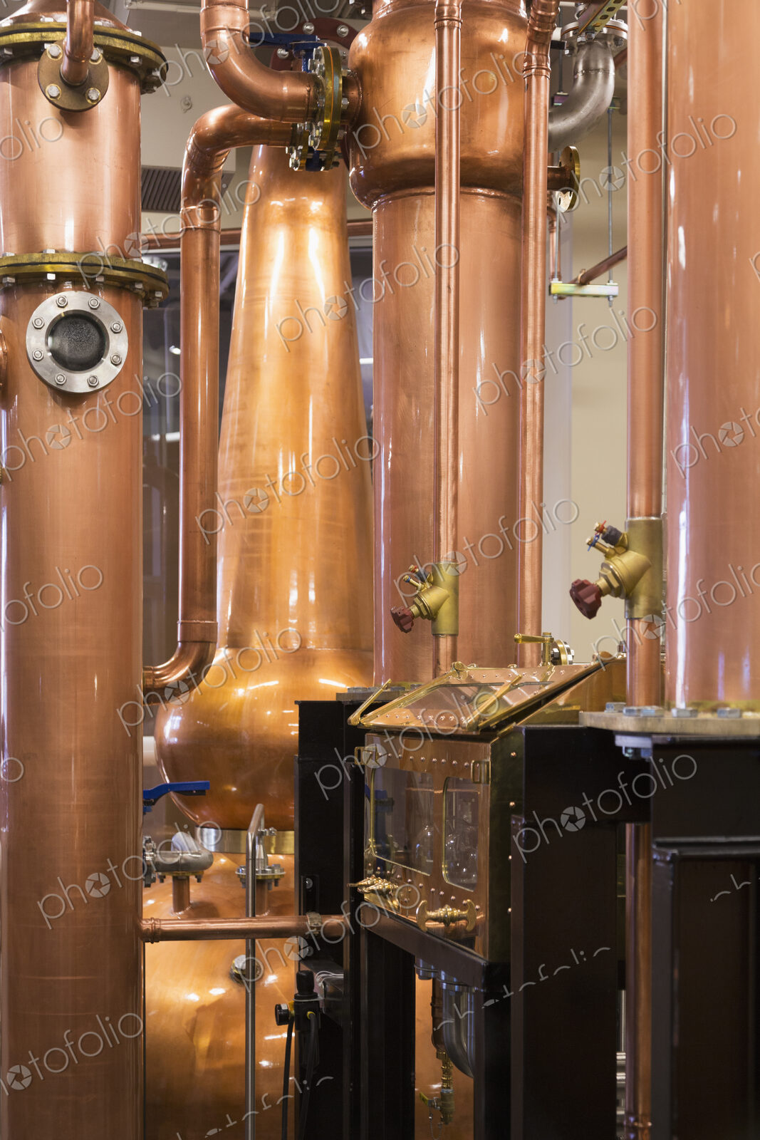Close up of a copper still in a distillery, Washington, USA.