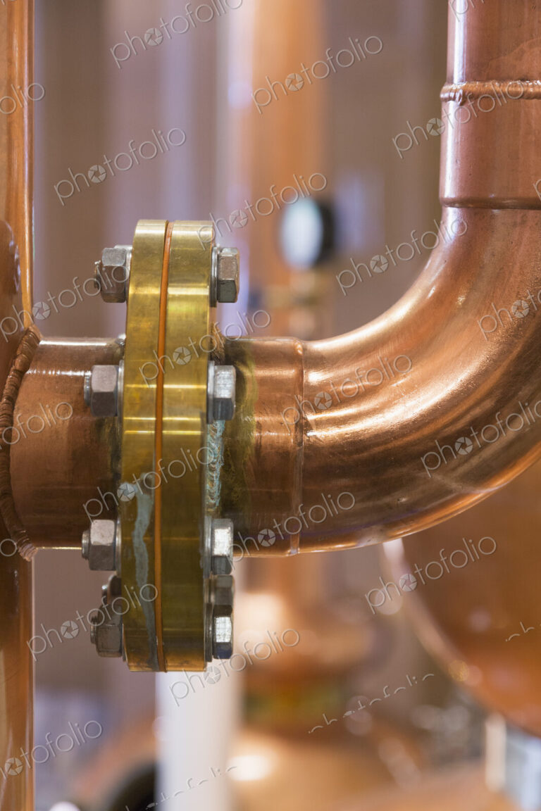 Close up of a copper still in a distillery, Washington, USA.