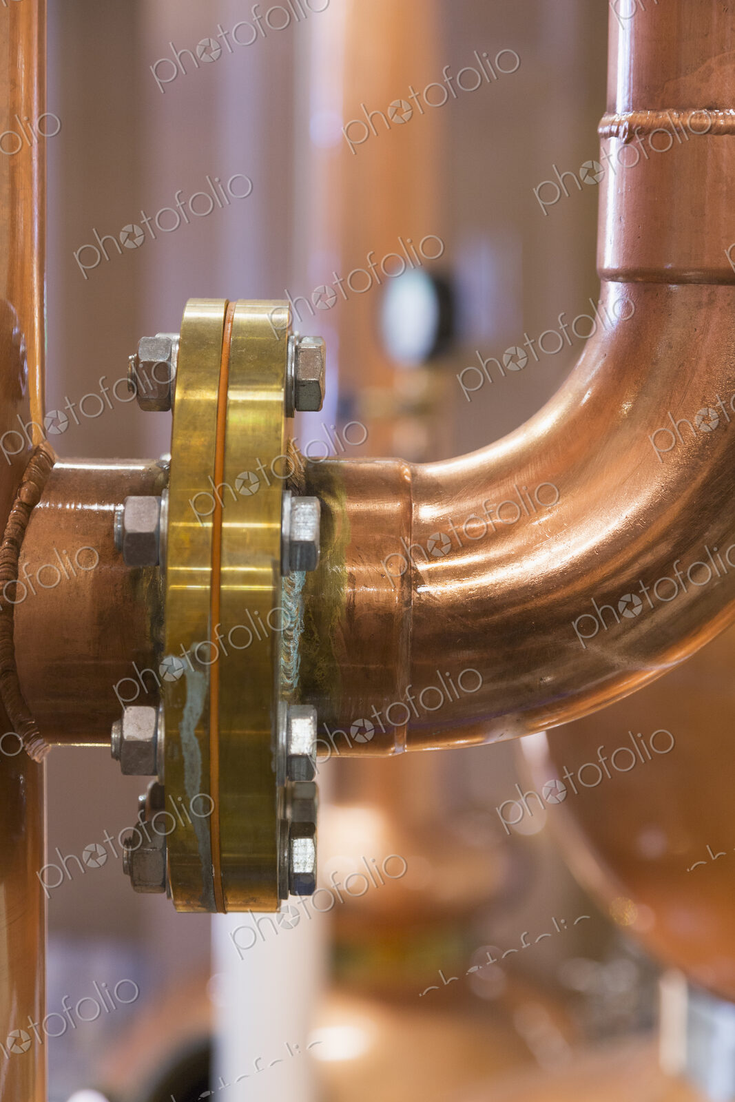 Close up of a copper still in a distillery, Washington, USA.