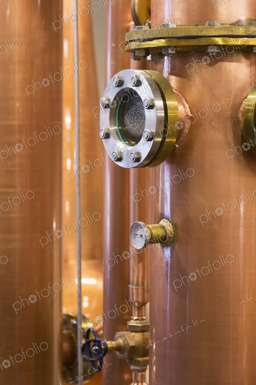 Close up of a copper still in a distillery, Washington, USA.