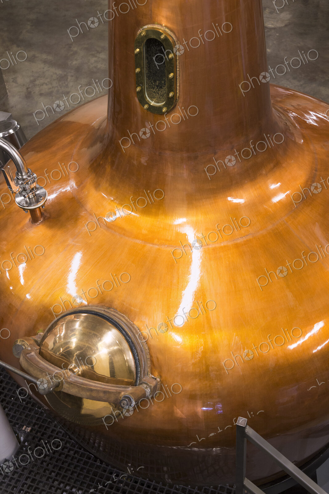 Close up of a copper still in a distillery, Washington, USA.