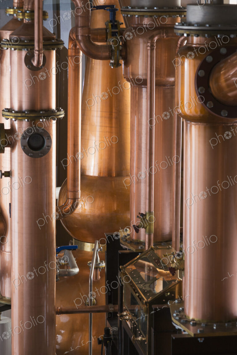 Close up of a copper still in a distillery, Washington, USA.
